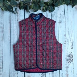 Tommy Hilfiger lumberjack cabin ready check plaid quilted vest w/ corduroy trim